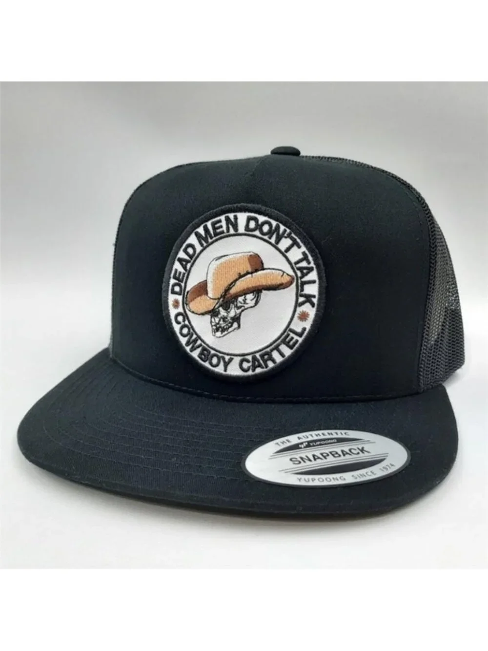Cowboy Cartel Skull Embroidered Patch Black Flat Bill Yupoong Snapback Hat Retro
